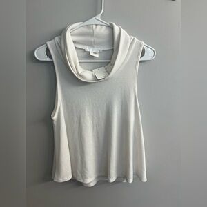 NWT Cooperative Urban Womens M White Ribbed Cowl Neck Sleeveless Cropped Tank